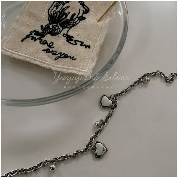 #NEW 925 Sterling Silver Vintage Heart Bead Bracelet - Picture 10 of 11